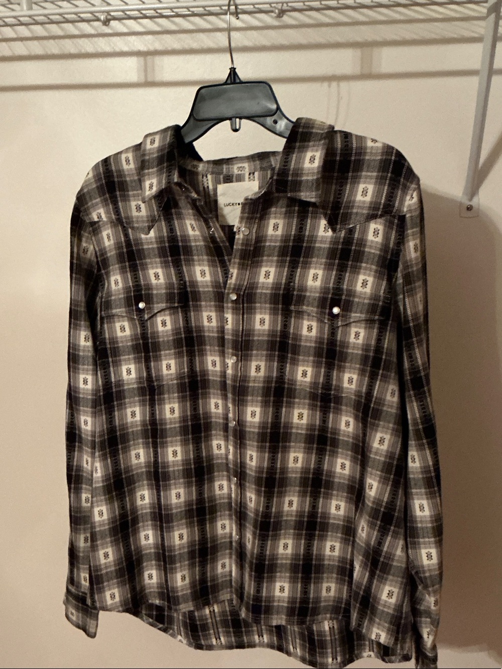 Lucky Brand Women’s Black & White Plaid Button-Down Shirt